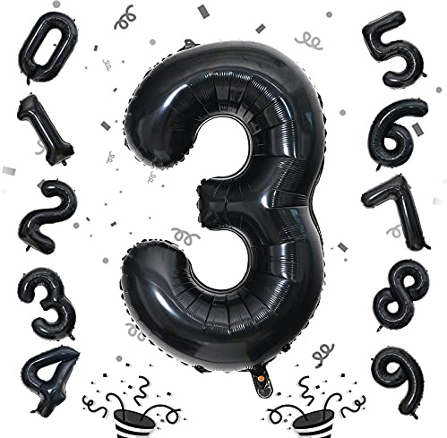 Unisun Ballons en feuille gonflables noirs, grand ballon numérique 101,6 cm en forme de chiffre 3 pour décorations de fête d'anniversaire, festival et fournitures (Ballon noir numéro 3)
