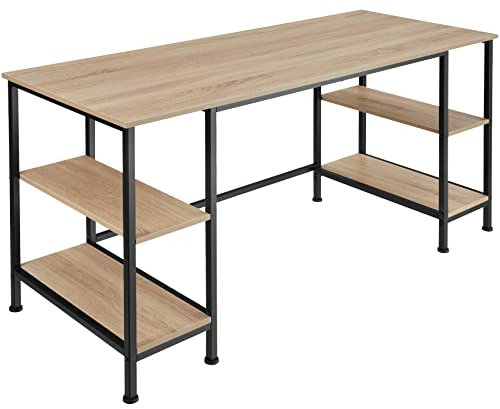 tectake® Mesa Comedor Industrial, Mesa Cocina, 4 Estantes Laterales, Muebles de Salon Moderno, Muebles de Cocina - 137 x 55 x 75 cm Madera Industrial Clara, Roble Sonoma