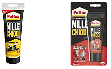 Pattex Millechiodi Forte & Rapido, adesivo di montaggio extra forte che sostituisce viti e fori al muro & Mille Chiodi Extreme, Forte Adesivo di Montaggio, Colla Forte per Interni e Esterni
