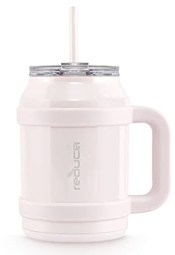 REDUCE Reusable 50 oz Cold1 Water Tumbler – Ergonomic Handle – Double-Wall Insulation – Sturdy Desktop/Tabletop Mug with Lid and Straw – BPA-Free – Stainless Steel for Gym, Home, or Office– Cotton