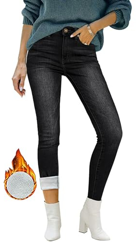 Roskiky Skinny Jeans da donna a vita alta, termici, da donna, invernali, imbottiti, leggings da donna elasticizzati, Nero sbiadito, XL