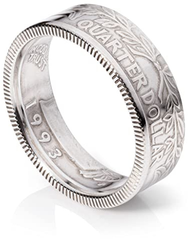 Handcrafted '92-'98 Silver Quarter Coin Ring - Tails Design with Polished Finish (1996, 11)