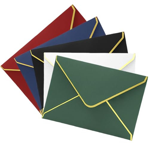 50 Stücke Goldfolienrand Einladungumschläge: Umschläge mit V-Klappe Briefumschläge Postkarte Umschlag 13.5*18.5CM mehrere Farben Geschenkkartenumschläge für Hochzeiten, Einladungen, Party, Grußkarten