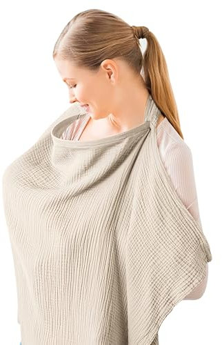 Stilltuch für Unterwegs Stillschal, Musselin-Stillbezug für Babys, Stilltuch aus Baumwolle Multifunktional, Stillschürze für Unterwegs, Verstellbare Stillbezug zum Stillen für Mutter, Khaki