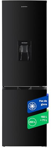 GEDTECH Réfrigérateur combiné GCB253NFBL congélateur bas 253L (182L + 71L) - Distributeur d'eau - No Frost - Noir