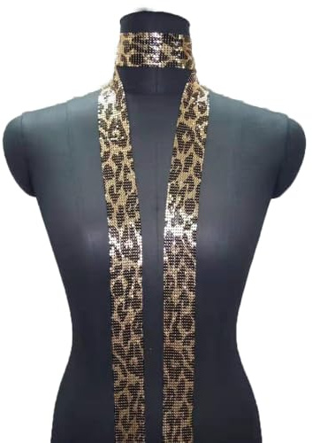 Sciarpa glitterata, 1 pezzo, alla moda, con paillette, in metallo, collana da donna, cravatta, con strass, scollo a sequin, Scarf Long Thin Skinny Tie per Carnevale, danza anni '70, cosplay show (5#)