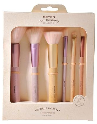 Beter - Set de Brochas de Maquillaje Pure Harmony, 6 Brochas para Rostro y Ojos, Set Pinceles Maquillaje para Polvos, Base, Colorete y Sombras, Estuche Pinceles Maquillaje Completo,Ideal para Regalo