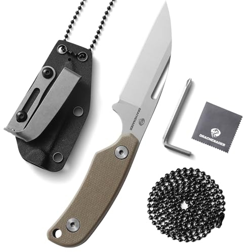 DRACHENADER Cuchillo De Cuello, Cuchilla De Acero D2, Mango De G10, Mini Cuchillo De Cuello, Clip Para Cinturón