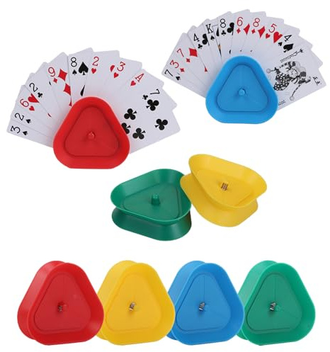GHERPTE Playing Card Games Holder,8 Pack Triangle Shaped Hands-Free Playing Card Holder for Kids,Adults,Seniors,Poker Parties,Family Card Game Nights&Classroom Activities,4 Colors,Set of 8