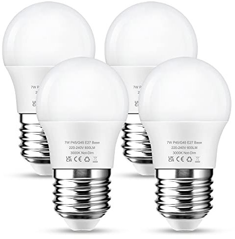 Flaspar E27 LED Lampe G45, 7W Glühbirne ersetzt 60W Halogenbirne, 600LM, Warmweiss 3000K, LED Leuchtmittel E27, 240° Abstrahlwinkel Energiesparlampe, Nicht Dimmbar, 4 Stück
