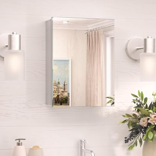 TokeShimi 14x18 Recessed Medicine Cabinet with Mirror Aluminum, Frameless Bathroom Mirror with Storage Stepless Adjustable, Silver Surface Mount Medicine Cabinet for Bathroom Farmhouse