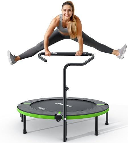 BCAN 48 Foldable Mini Trampoline, Rebounder Trampoline for Adults, Adjustable Foam Handle, Exercise Rebounder for Adults Indoor/Garden Workout, Max Load 440lbs