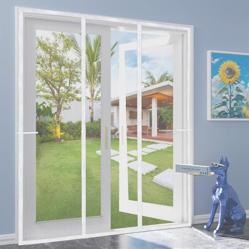 Mosquitera Puerta Magnetica 290x205cm Blanco Corredera Cortina Magnética Cierre Magnético Automático Anti-insectos para Salón/Balcón/Dormitorio