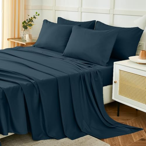 Juego de Sábanas 120x190/200cm 3 Piezas, Poliéster Cepillada,Sábanas Bajera Ajustable, Sabana Encimera Cama y 1 Funda de Almohada 50x80 (Sabanas Cama 120, Azul)