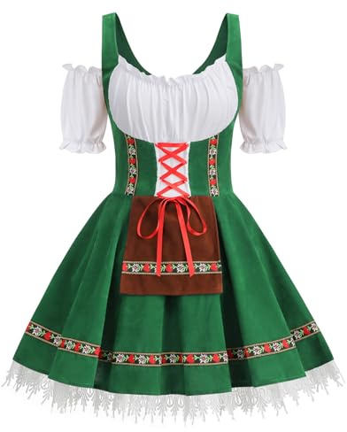 DELIVESS Women 2 Pieces Oktoberfest Dirndl Dress Traditional Bavarian German Beer Festival Costume Outfit