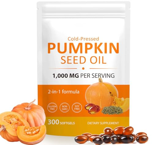 Pumpkin Seed Oil Capsules - 1000mg per Softgels, Cold Pressed & Efficient Absorption, Essential Fatty Acids & Phytosterols & Supports Hair Growth, Urinary, 300 Softgels.