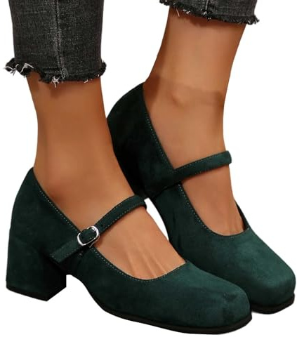 Hsternexy Zapatos de traje regional para mujer, color negro, con puntera cerrada, punta puntiaguda y tacón de bloque bajo, correa para el tobillo, zapatos de boda, elegantes zapatos tiroleses, B09
