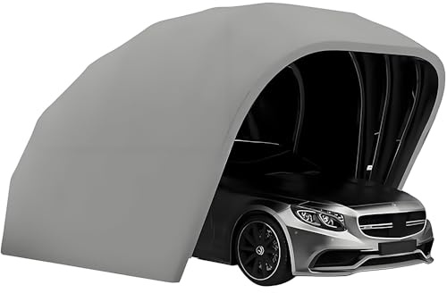 Garage Auto Pieghevole Semiautomatico, Garage Estraibile In Acciaio Inossidabile Grigio, Garage Pieghevole Per Auto, Garage Auto Per Esterno, Copertura Durevole, 5,9 * 2,7 * 2,45 M