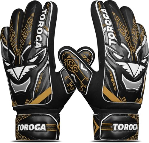 TOROGA Infinity Pro Junior Guantes de portero para niños – Guantes de fútbol con Grip-Latex, protección para los dedos y doble banda en la muñeca – Para niños y niñas (Dorado, 8)