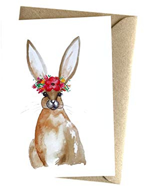 Herzfunkeln® Osterkarte für Erwachsene und Kinder mit Osterhase & Blumenkranz in DIN A6 - Frohe Ostern Geschenk - Umschlag aus Recyclingpapier - Glückwunschkarte & Grußkarte - Made in Germany