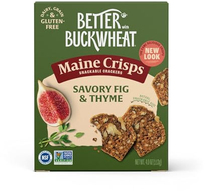 Maine Crisp Savory Fig & Thyme Crisps - Vegan Gluten Free Crackers - Snack Crackers, Grain Free, Dairy Free, Non-GMO - Sweet & Savory Flavor - 4oz