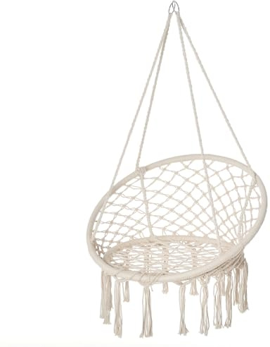 Outsunny Chaise Suspendue Fauteuil Suspendu intérieur extérieur Chaise hamac de Voyage Portable Ø 80 x 42H m macramé Coton Polyester Beige