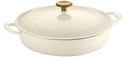 Tramontina Covered Braiser Cast Iron 4 Qt Latte with Gold Stainless Steel Knob, 80131/087DS