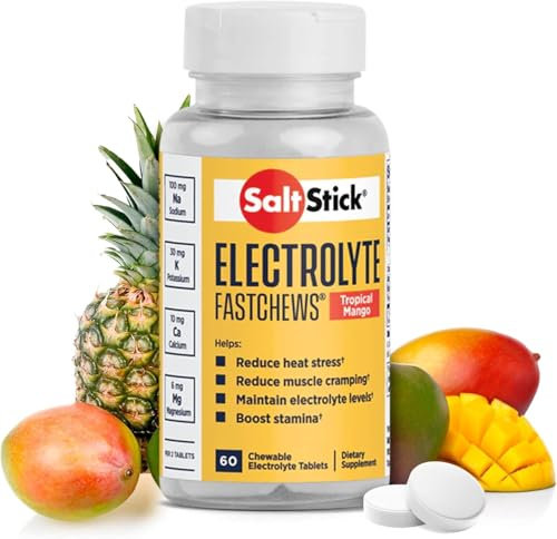 SaltStick Electrolyte FastChews - Tropical Mango Chewable Electrolyte Tablets - Salt Tablets for Runners, Electrolyte Chews for Hydration - 60 Count