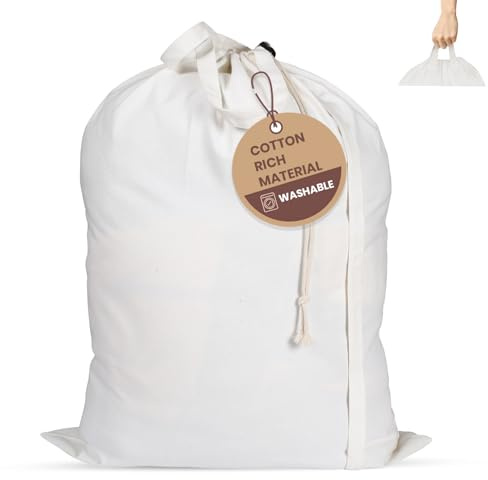 LFH Home Cotton Canvas Extra Large Laundry Bag with Handle, Heavy Duty Drawstring Closure Washable Laundry Bags School Travel, Home, Hotel, College Dorm, Organizer Sack, Toys 28x40-White