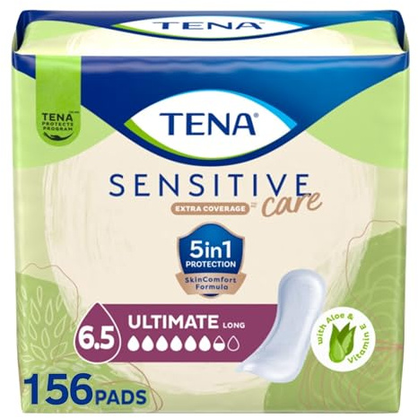 Tena Sensitive Care Incontinence Pads, Bladder Control & Postpartum for Women, Ultimate Absorbency, Long Length - 156 Count