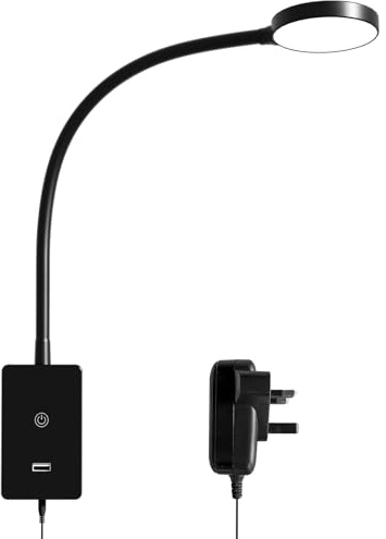ENUOTEK LED Wall Mounted Bedside Reading Light | Touch Dimmable, 4 Brightness Levels, 5V2A USB Output Port, 120° Wide Neutral White Lighting, Flexible Gooseneck