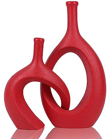 WUBIANJIE Set di vasi in ceramica rossa, decorazione moderna in stile bohémien, design a forma di coccole, vasi per soggiorno, camera da letto, tavolino da caffè, caminetto