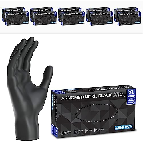 1000x ARNOMED® Einweghandschuhe Schwarz Extra Stark, Nitril Handschuhe XL