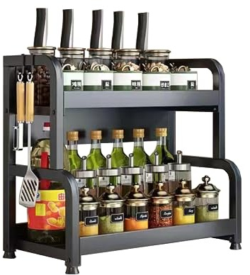 MAGIC SELECT Organizer per spezie. Portaspezie da cucina a 2 livelli. Mensola per condimenti, stoccaggio di barche, erbe e stoviglie per la dispensa. Acciaio al carbonio.