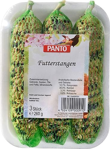 PANTO Futterstange 3 Stück – Energiereiches Futter für Wildvögel mit Getreide und Sonnenblumenkernen, Wildvogelfutter für Körner- und Weichfresser
