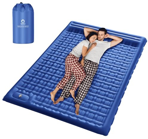 QPAU Matelas Camping de Autogonflant, 12 cm Extra Epais Matelas Gonflable avec Pompe à Pied Intégrée, Portable Pliable Etanche Tapis de Couchage pour Camping, Randonnée, Sac à Dos