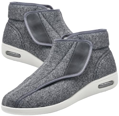 POFH Basket Marche Hommes Hiver Chaud sans Lacets Confortable Tendances Léger Travail Loisirs Sports Fitness Sneaker avec Support de l'arche Ajustable Diabétique Large (Color : Gray, Size : 43 EU)