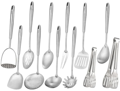 18/10 Stainless Steel Kitchen Utensils Set - 12 PCS All Metal Cooking Tools