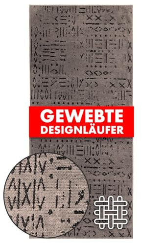 KARAT Premium Teppichläufer gewebt mit Muster - 80 x 200 cm, Braun - Flauschiger Baumwoll Teppich - Läufer für Küche, Flur & Wohnraum - Flurläufer Küchenläufer Flurteppich (Vena)
