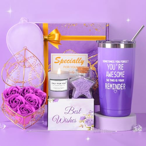 TOLOYE Cadeaux pour femmes, cadeau d'anniversaire pour petite amie et mère, cadeau de détente avec gobelet de 20 oz, Noël et Saint-Valentin (violet)
