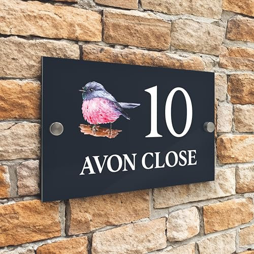 Badgemaster Modern Anthracite Grey House Number Sign Plaque Stainless Steel Standoffs 20cm x 13cm Large Robin Bird