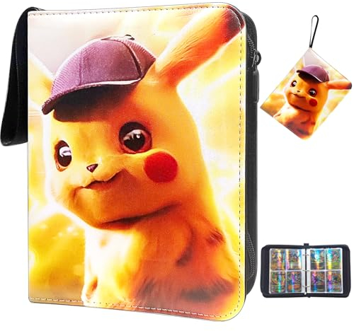 Sammelalbum für Spielzeug Karten, 50 Seiten 400 Karten Kapazität Sammelkarten Album Sammelmappe Karten Ordner Heft, Wasserdicht PU Leder Toy Sammelkartenalben mit Reißverschluss (Detective)