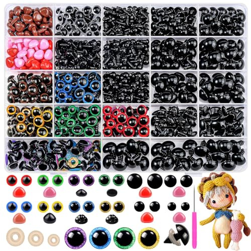 WIURGOHA 1100PCS Safety Eyes and Noses, Amigurumi Safety Eyes for Crocheting, Colorful Doll Crochet Eyes with Washers for Plush Animal, Crochet Toy, Stuffed Doll and Teddy Bear (Various Sizes)