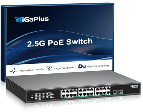 GigaPlus 2.5G PoE Switch - 26 Port, 24*2.5G Base-T, 2*10G SFP+, 802.3af/at (PoE+), 160Gbps Switching Capacity, for 2.5Gb NAS/PC, WiFi6 Router, Wireless AP
