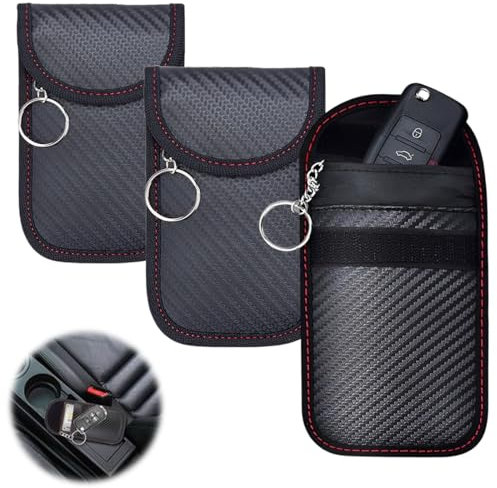 VONJUMA 3 Pezzi Antifurto Auto Keyless Schermatura Chiave Auto Custodia Anti-Hacking Custodia Antifurto Con Blocco Del Segnale Rfid Per Chiave Auto Fibra Di Carbonio Nero
