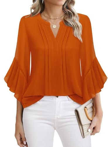 Timeson Tops de manga 3/4 para mujer: Blusas elegantes para negocios - Camisas de trabajo para mujer - Blusas de vestir para mujer en poliéster, Tops de oficina para mujer, Túnicas de gasa fluidas