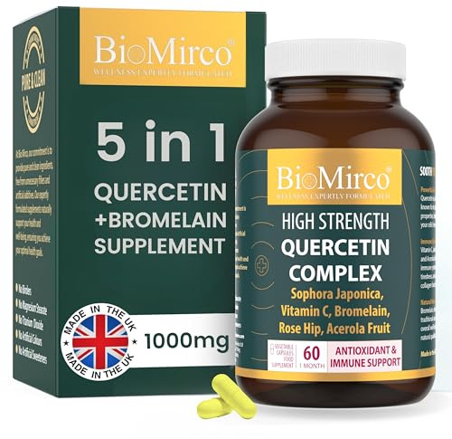 High Strength Quercetin 1000mg Complex, 60 Premium Capsules, Allergy Support, Powerful Antioxidant Supplements, Anti-inflammatory Antioxidant Supplement, Alternative to quercetin Powder, UK Made