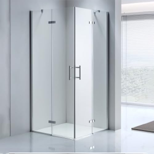 LEMMO Duschkabine 70/75/80/90/100cm Eckeinstieg 185cm Höhe mit Pendeltüren ESG-Glas falttür Scharniertür Duschabtrennung Eckeinstieg (Halbfaltbare, 70x70x185)