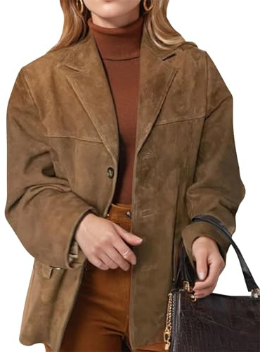 Veste en daim pour femme - Esthétique - Manteau en similicuir - Tendance d'automne - Vêtements d'extérieur Y2k, marron, XL