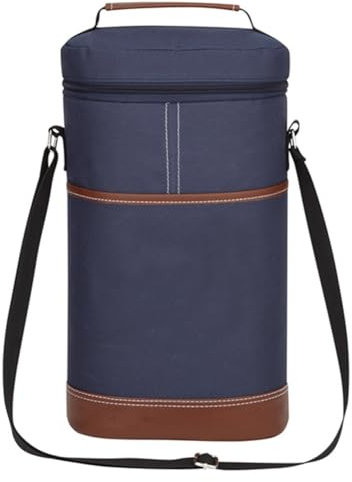 Koolenry 2 Bottle Wine Bag Wine Carrier Tote Bag, Leakproof & Insulated Wine Cooler Bag Wine Bottle Gift Bag Navy Blue